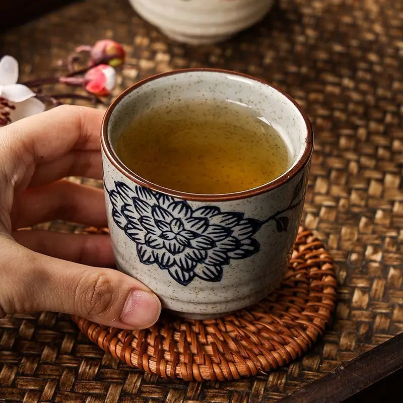 Xícara de chá cerâmica pintada à mão Hefeng, copo de chá espessado resistente ao calor para hotel, chá em casa, estilo japonês