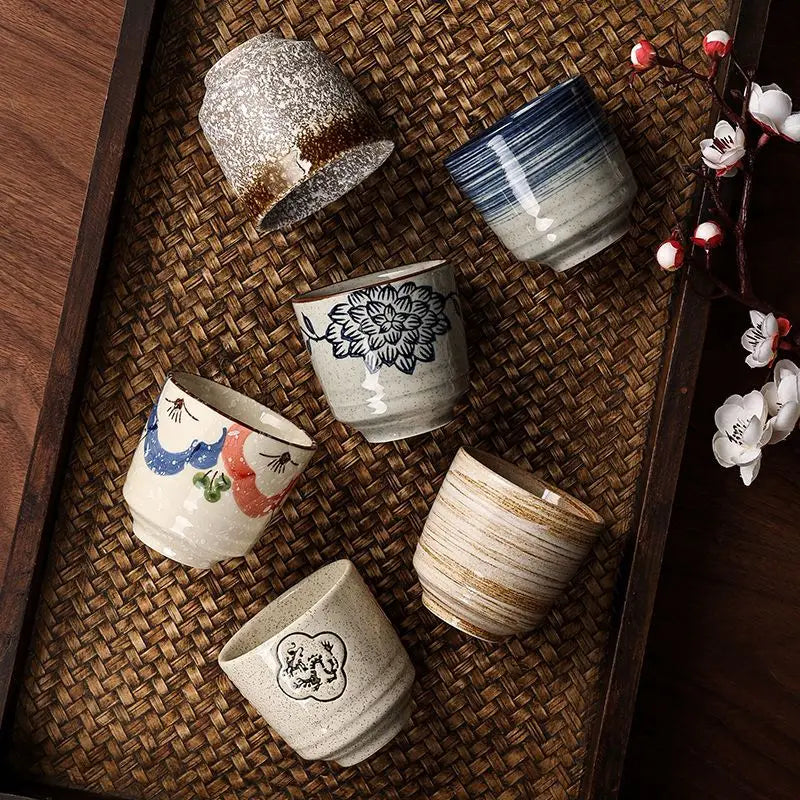 Xícara de chá cerâmica pintada à mão Hefeng, copo de chá espessado resistente ao calor para hotel, chá em casa, estilo japonês