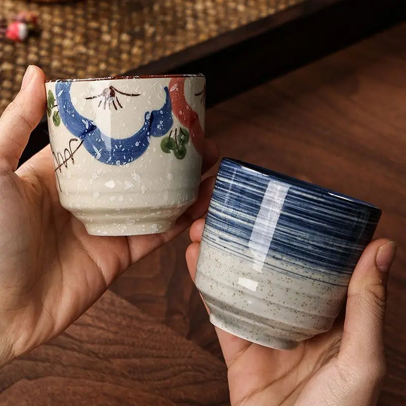 Xícara de chá cerâmica pintada à mão Hefeng, copo de chá espessado resistente ao calor para hotel, chá em casa, estilo japonês
