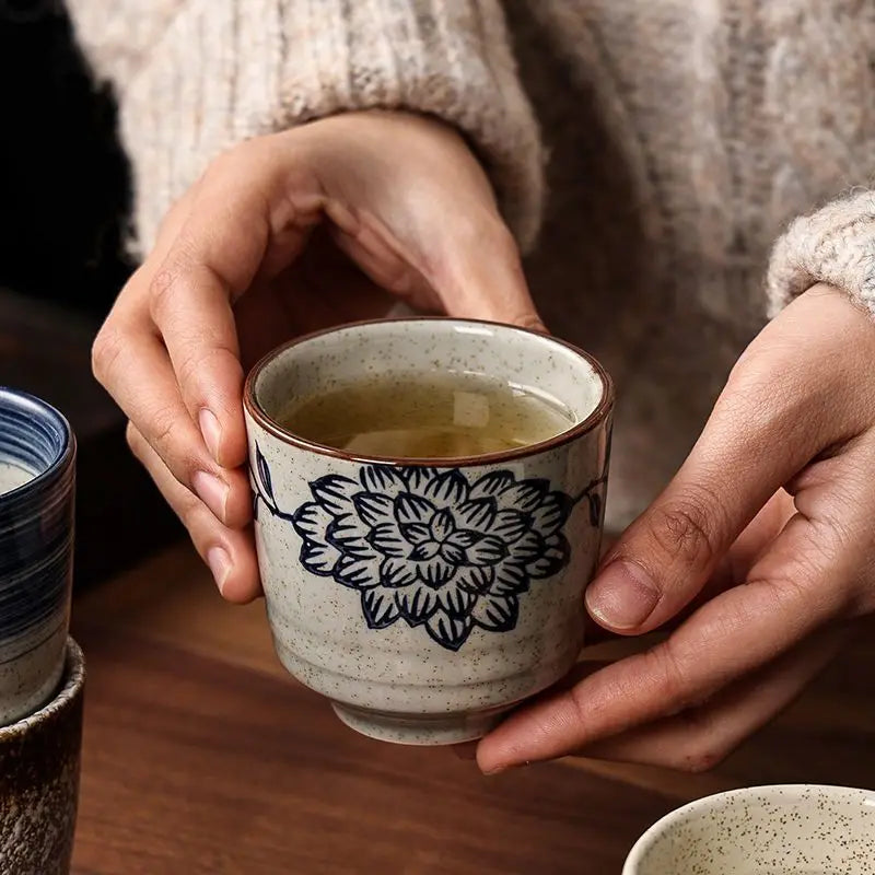 Xícara de chá cerâmica pintada à mão Hefeng, copo de chá espessado resistente ao calor para hotel, chá em casa, estilo japonês