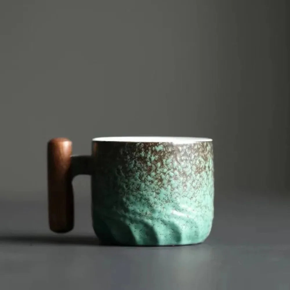 Caneca De Café De Cerâmica Com Cabo De Madeira, Copo De Água Do Escritório, Filtro Retro, Copo De Chá Artesanal, Presente De Aniversário, 80ml