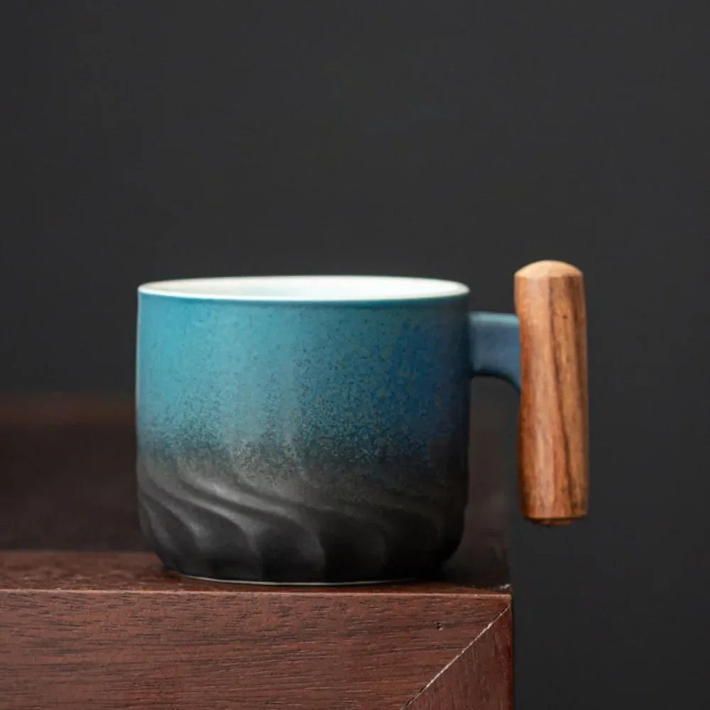 Caneca De Café De Cerâmica Com Cabo De Madeira, Copo De Água Do Escritório, Filtro Retro, Copo De Chá Artesanal, Presente De Aniversário, 80ml